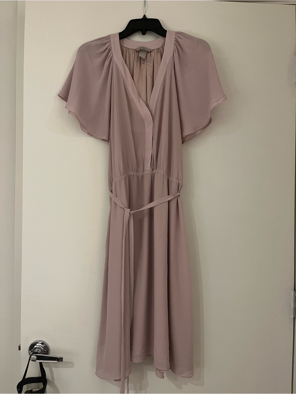 H&M Chiffon Dusty Mauve Flutter-Sleeve Midi Dress with Silk Underlay